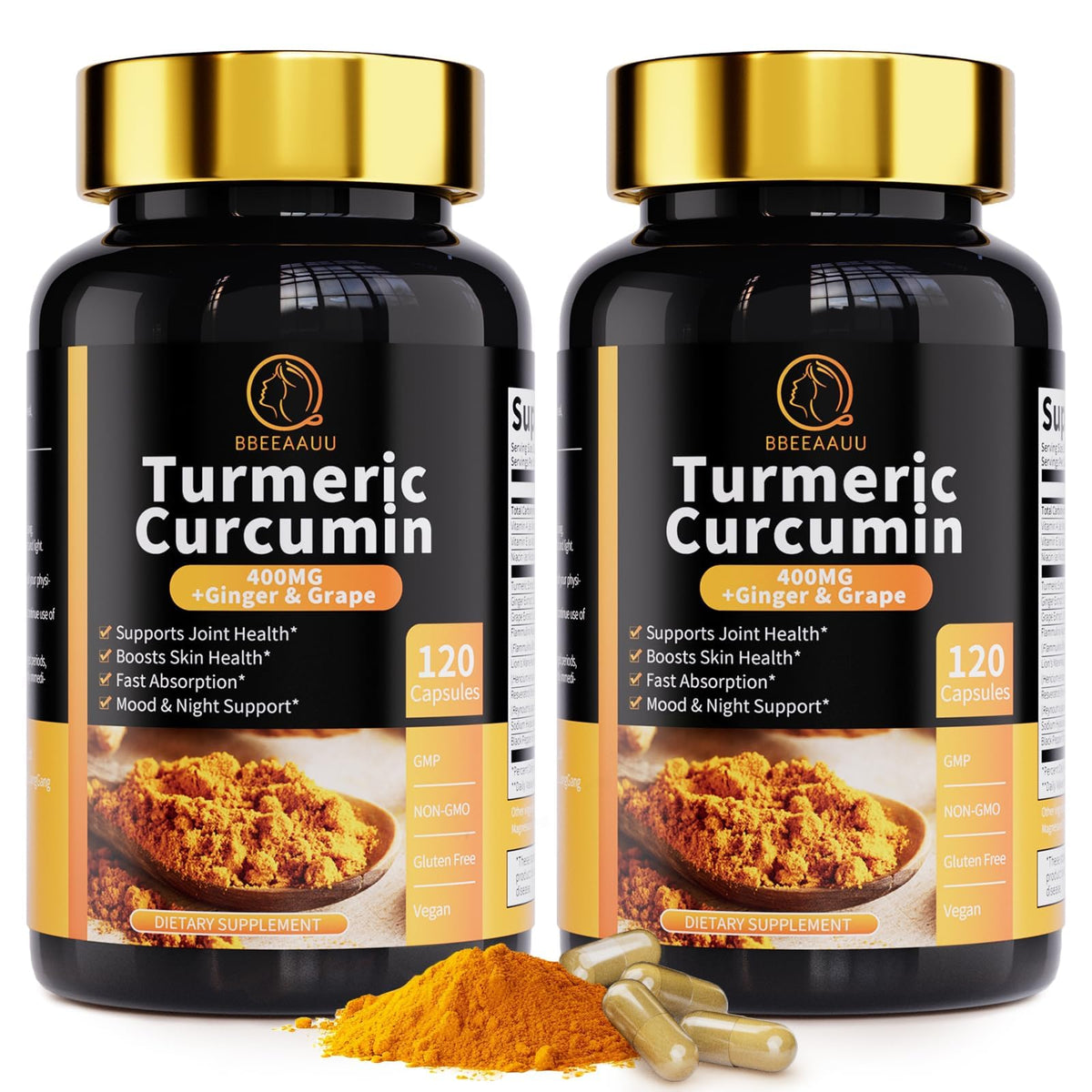 Front view of Turmeric Curcumin 11-in-1 supplement bottle