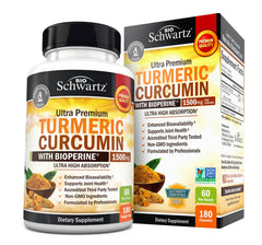 Bottle of Turmeric Curcumin 1500mg with BioPerine - 180 vegan capsules