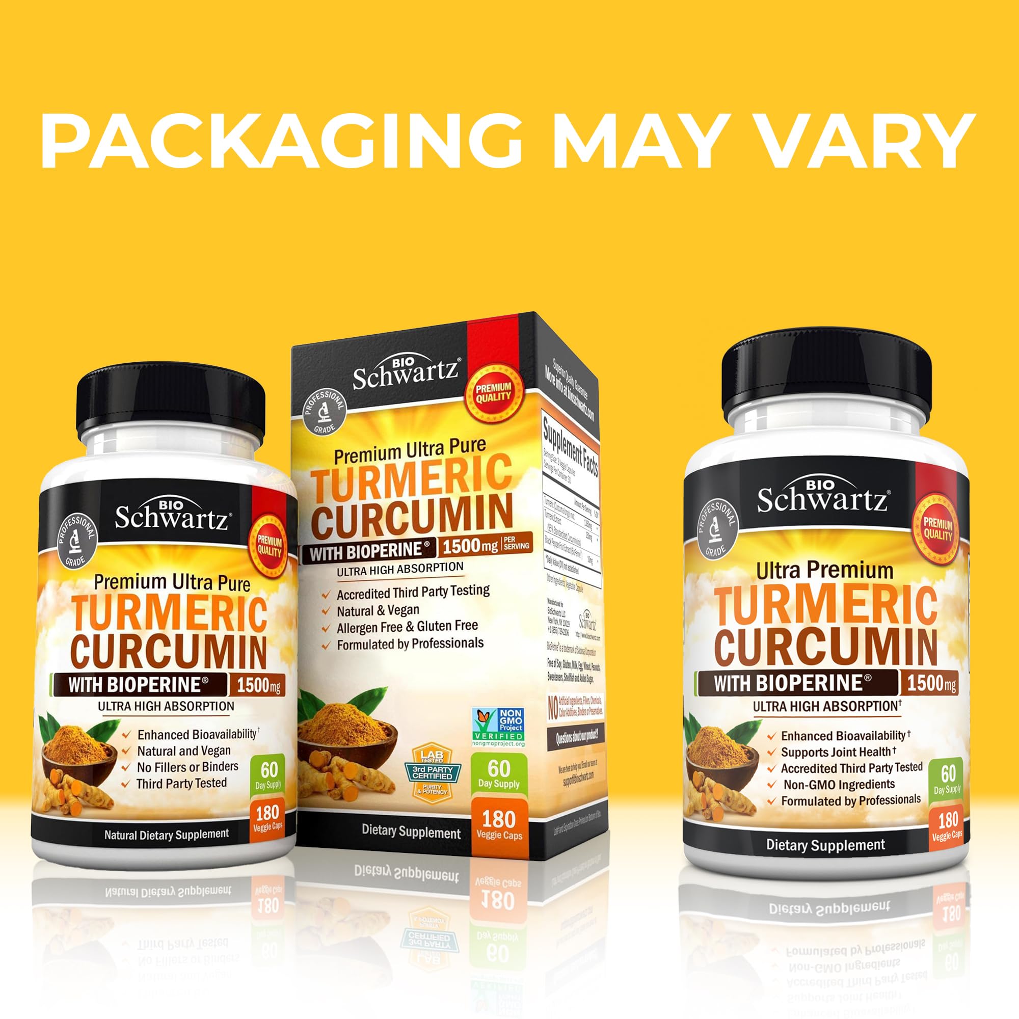 Turmeric Curcumin 1500mg capsules with BioPerine packaging