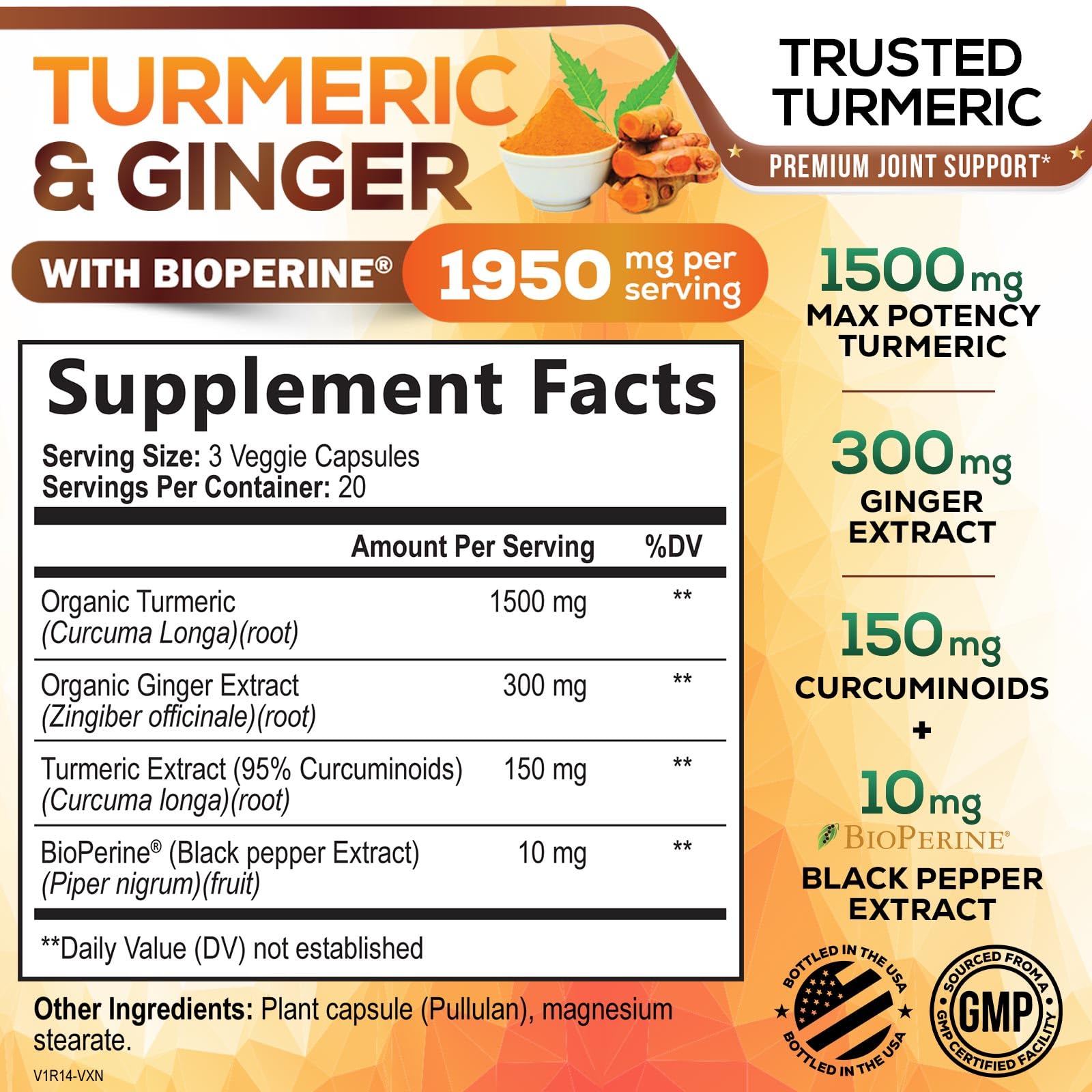 Close-up of turmeric curcumin bottle label