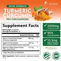 Turmeric Curcumin 2000mg bottle back and label