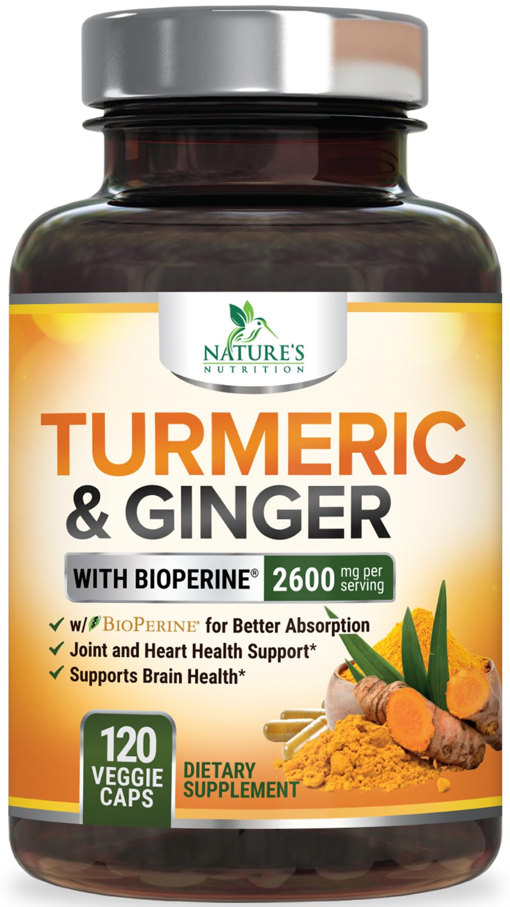 Bottle of Turmeric Curcumin 2600mg with Organic Ginger and BioPerine