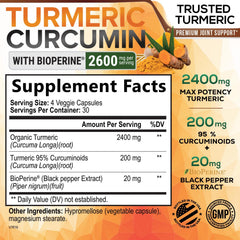 Turmeric Curcumin 2600mg label and packaging