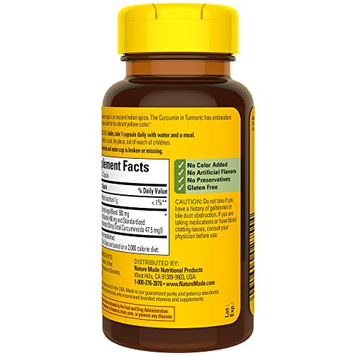 60-day supply of Nature Made Turmeric Curcumin 500 mg capsules