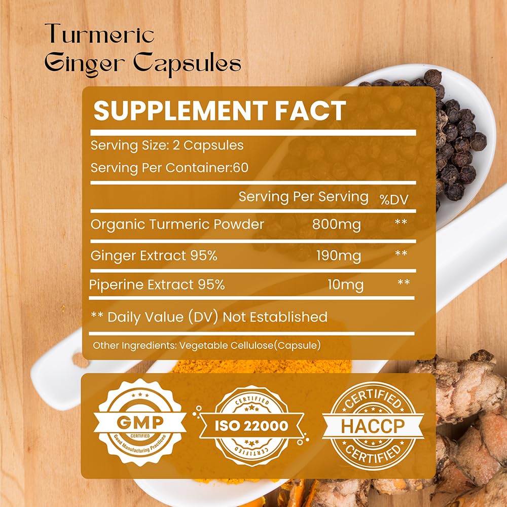 Capsules showing 95% curcuminoids in turmeric curcumin