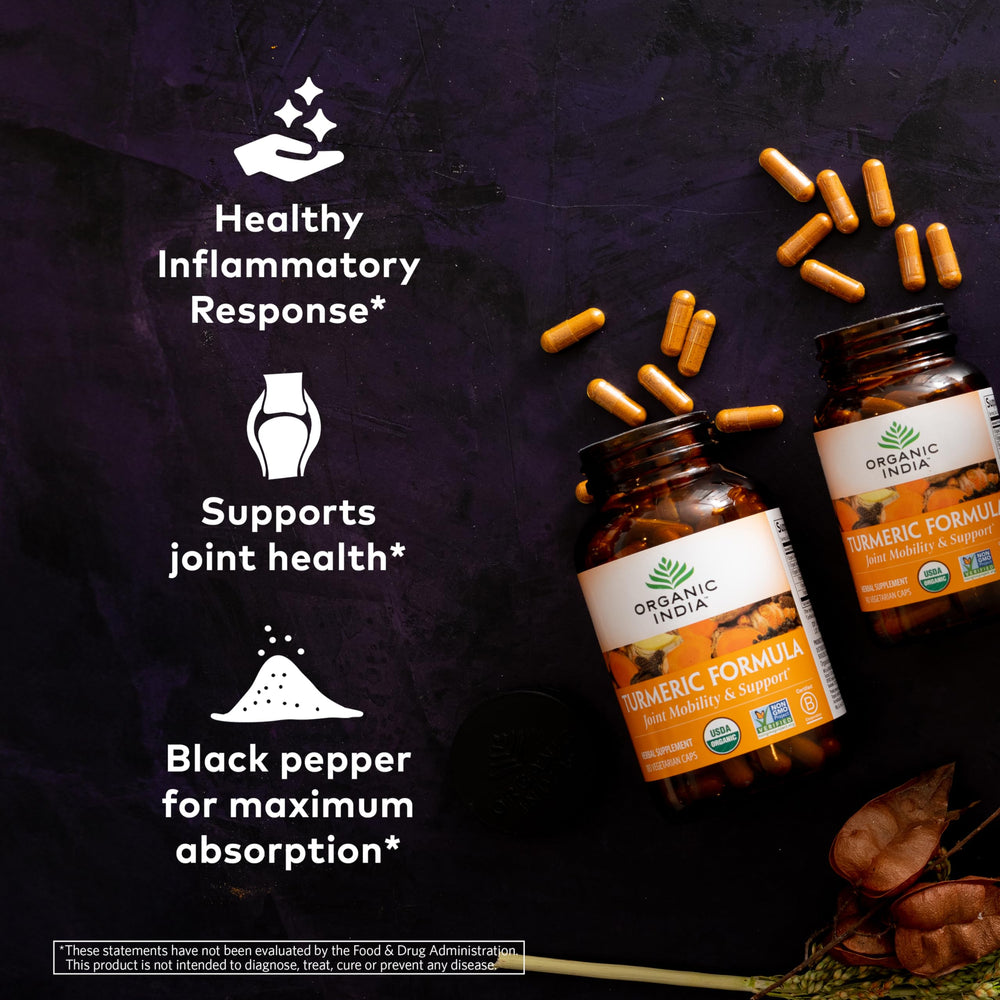 Illustration highlighting enhanced absorption of turmeric with black pepper and ginger