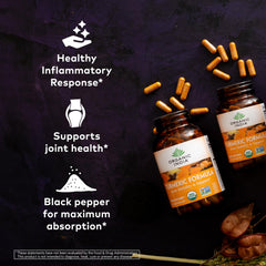 Illustration highlighting enhanced absorption of turmeric with black pepper and ginger