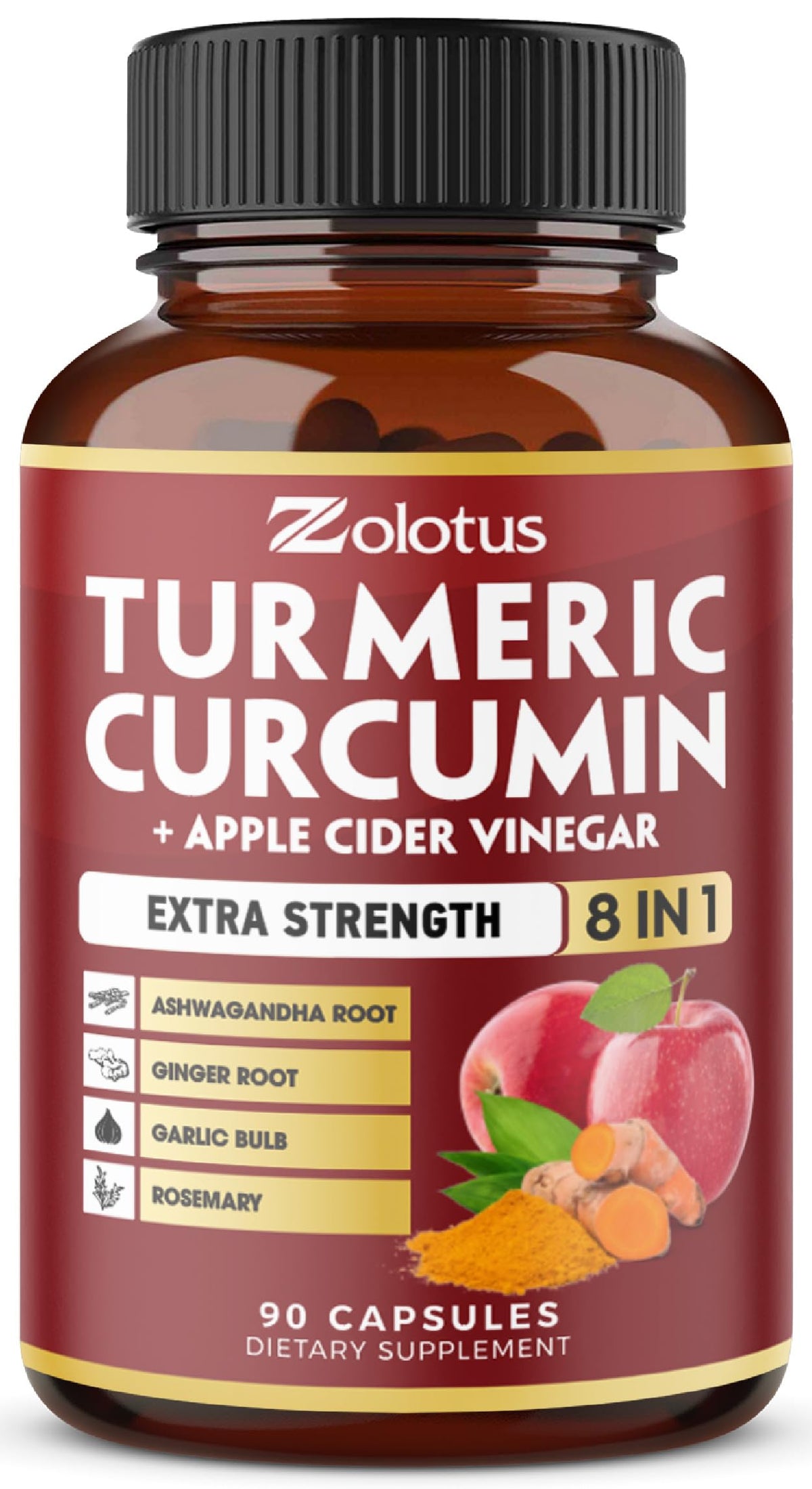 Bottle of 7 in 1 Turmeric Curcumin + Apple Cider Vinegar capsules