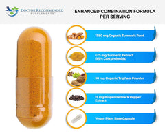 Close-up of 360 vegan capsules for Turmeric Curcumin with Bioperine