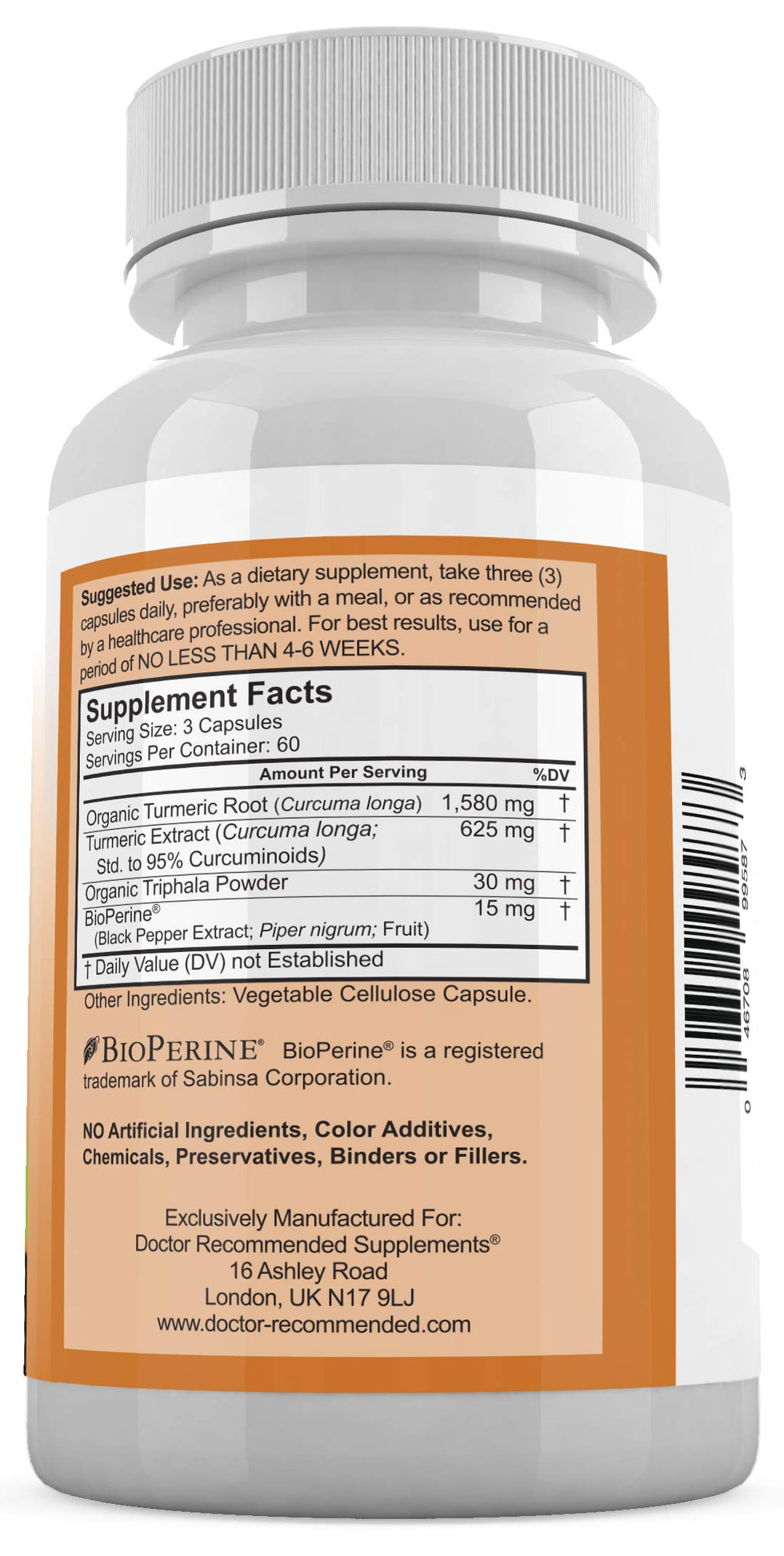 Ingredients panel showing 2250mg turmeric and 95% curcuminoids