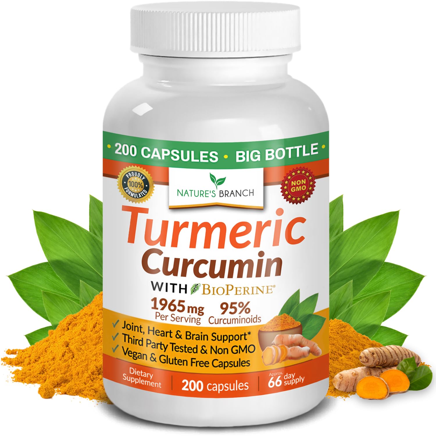 Front view of Turmeric Curcumin with BioPerine bottle