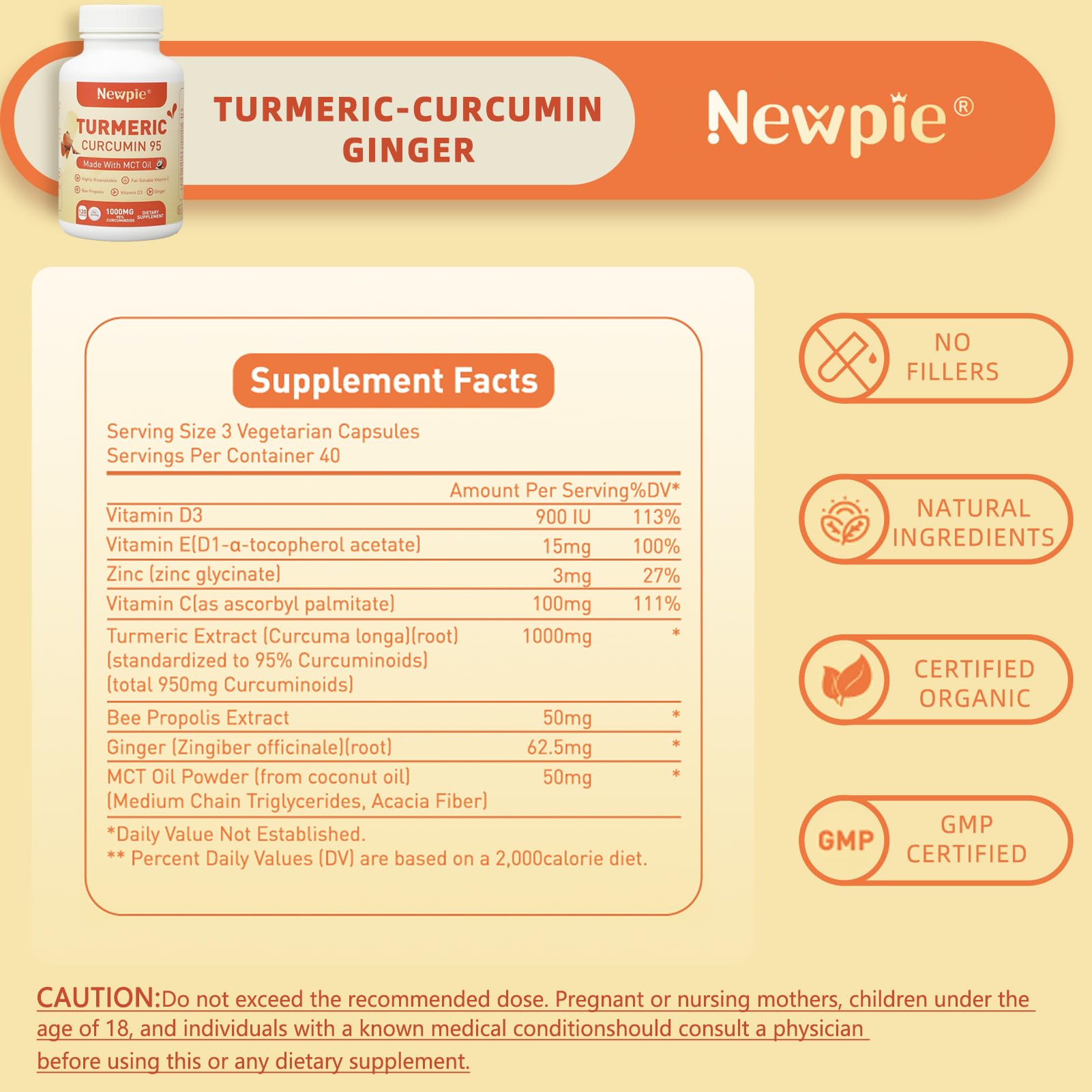 Close-up of turmeric curcumin capsules