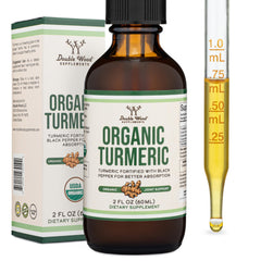Front view of Double Wood Turmeric Curcumin Drops bottle