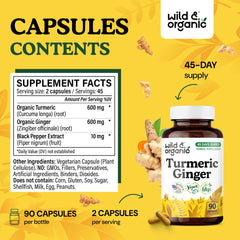 Close-up of turmeric curcumin and ginger capsules
