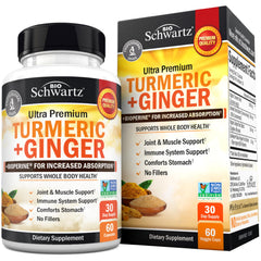 Bottle of Turmeric Curcumin and Ginger Supplement with 60 capsules
