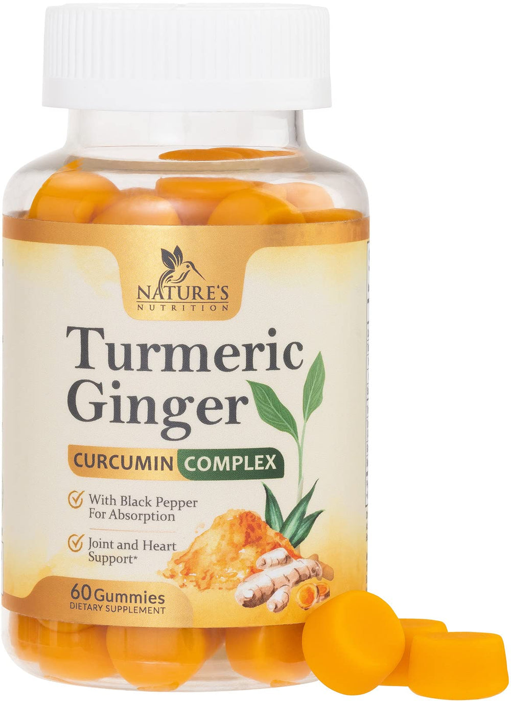 Peach-flavored turmeric curcumin gummies bottle (60 gummies)