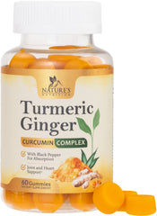 Peach-flavored turmeric curcumin gummies bottle (60 gummies)