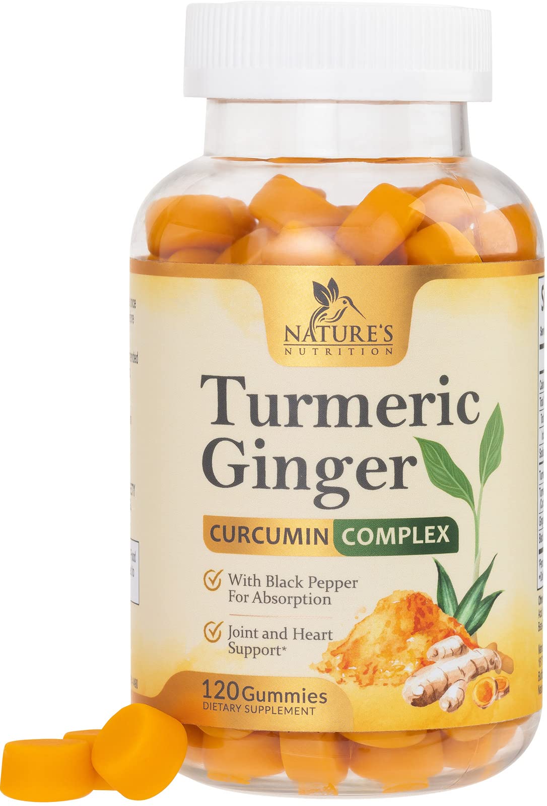 Packshot of peach-flavored turmeric curcumin gummies bottle
