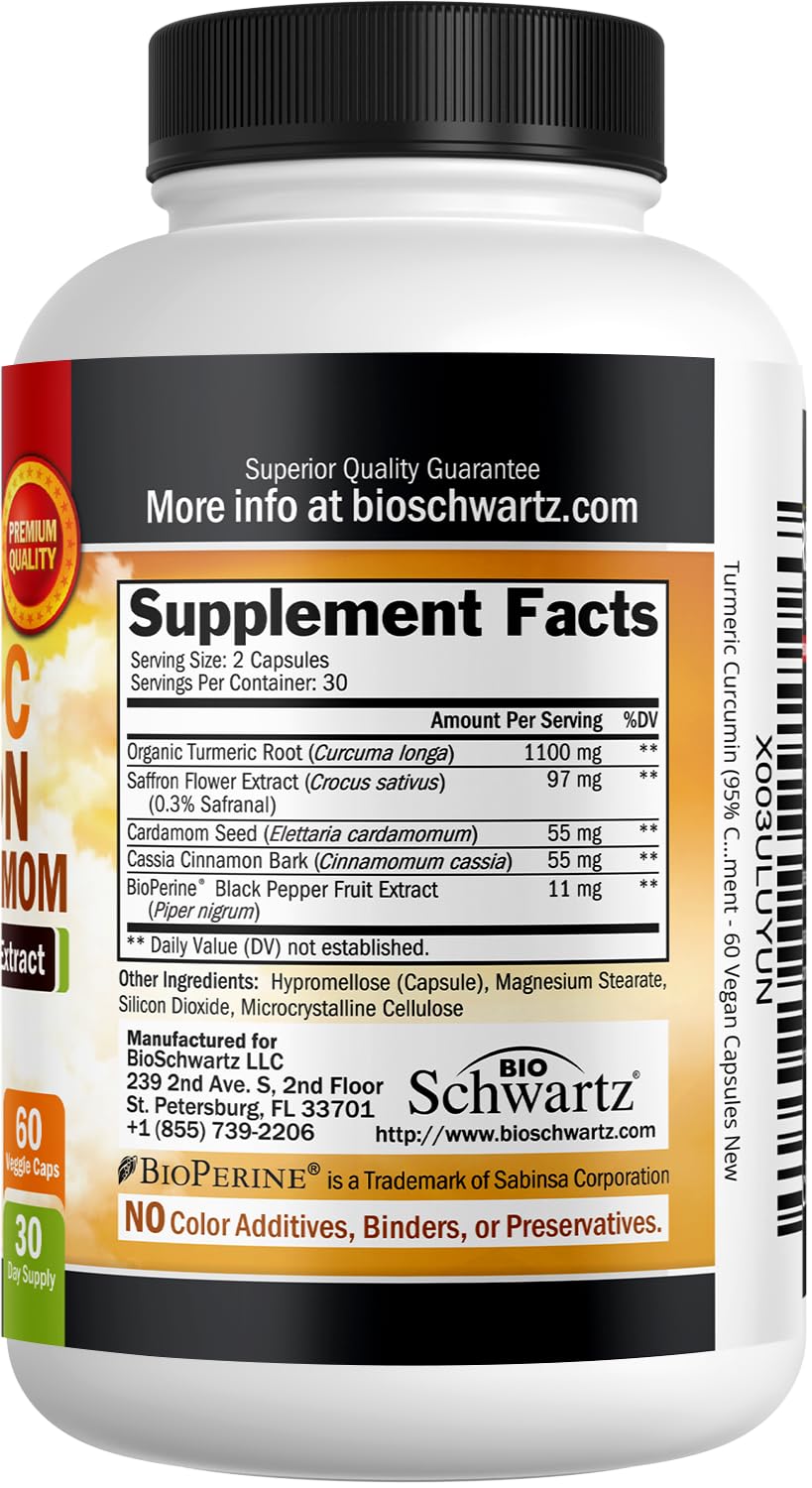 Label highlighting turmeric curcumin and BioPerine ingredients