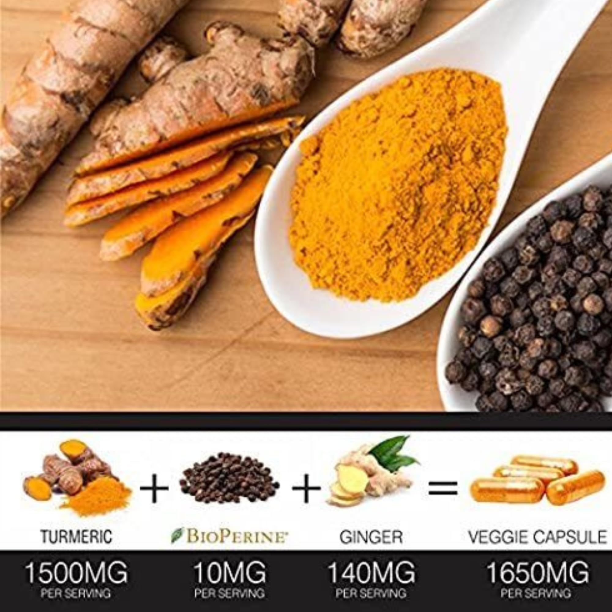 Ingredients and supplement facts for Turmeric Curcumin with BioPerine Ginger