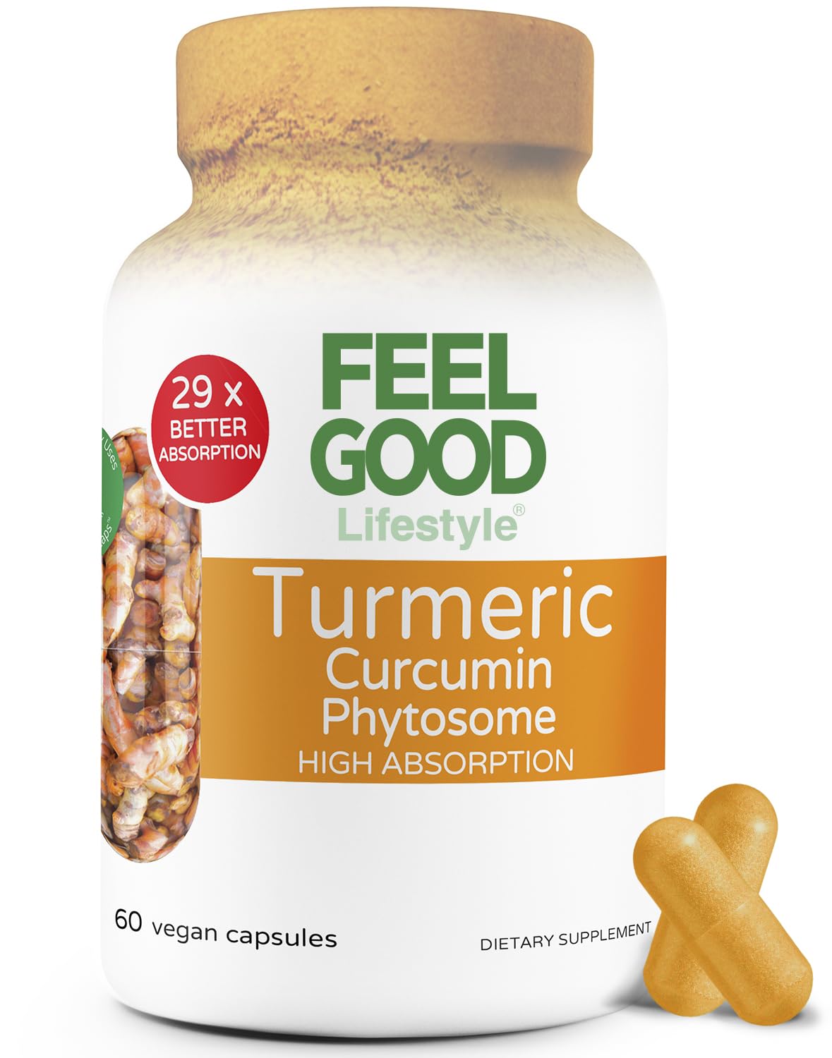 FeelGood Turmeric Curcumin Phytosome Capsules bottle - front view