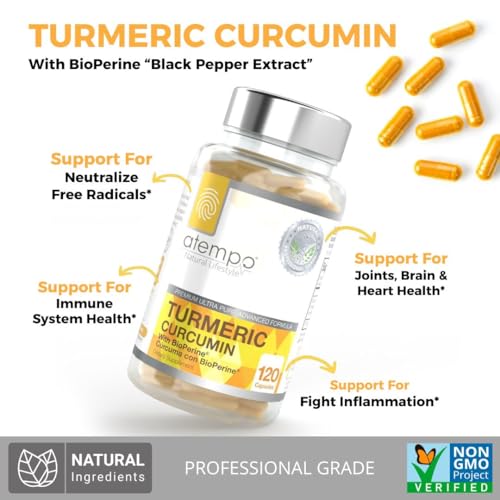 Back view of turmeric curcumin supplement bottle with facts