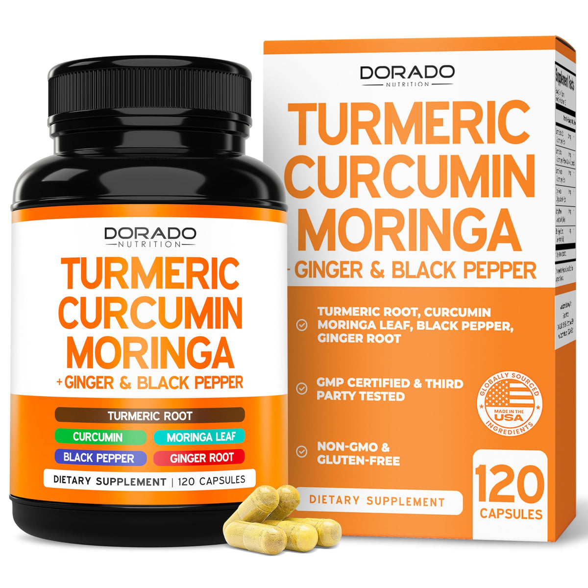 Turmeric Curcumin supplement bottle with 120 capsules