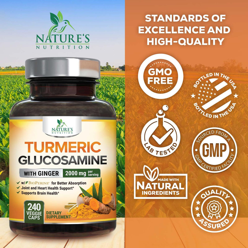 Bottle of turmeric curcumin supplement bottled in the USA in a GMP-certified facility