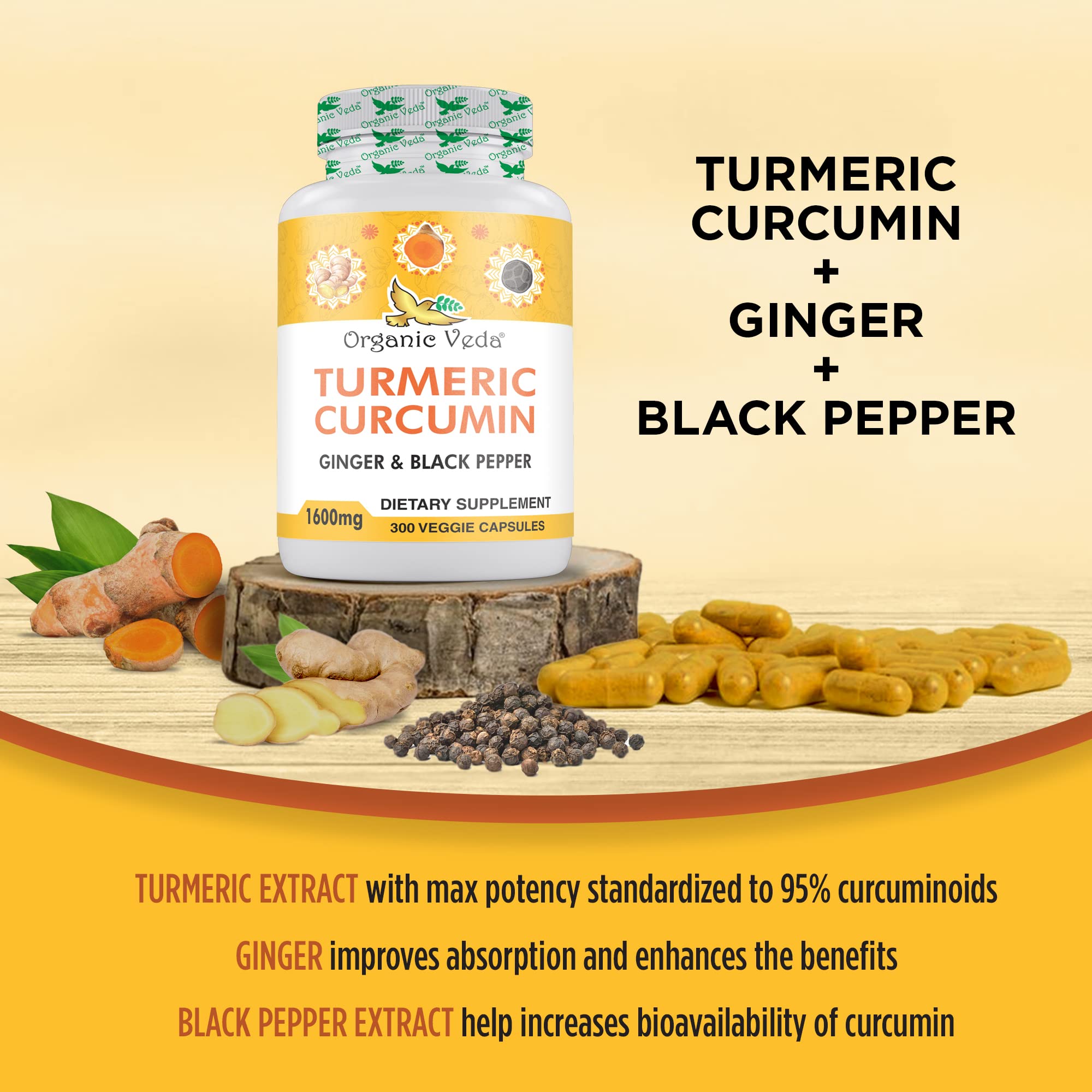 Turmeric root powder representing 940 mg per serving