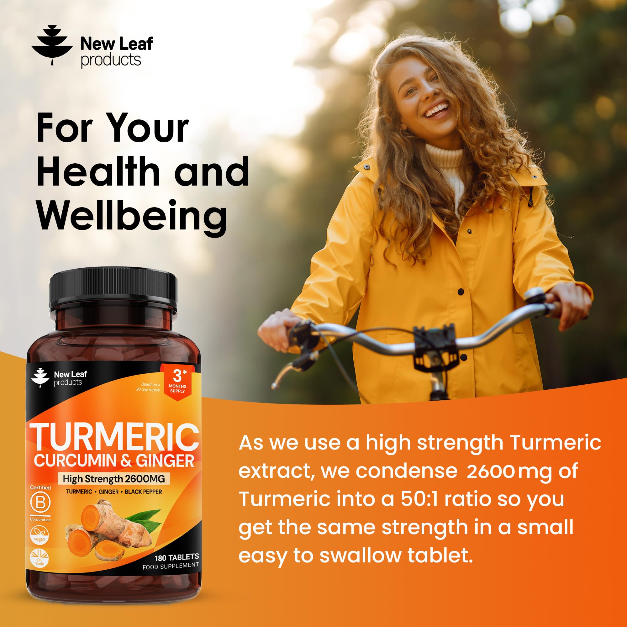 Close-up of turmeric tablets with ginger and black pepper