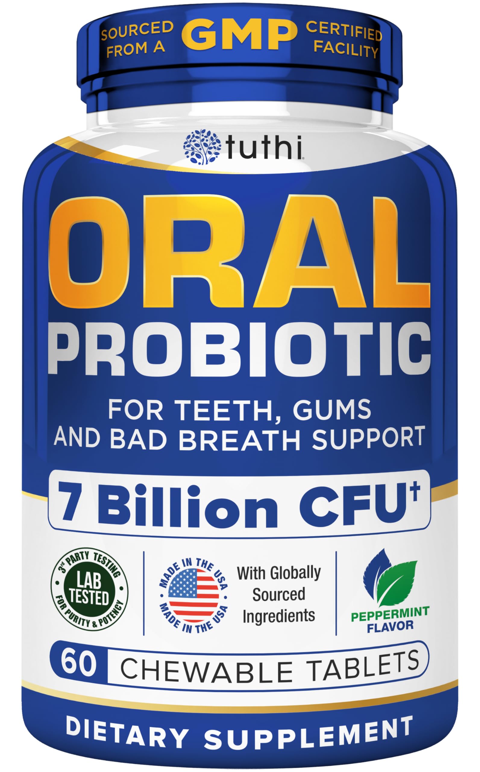 Tuthi Oral Probiotics lozenges package with peppermint flavor