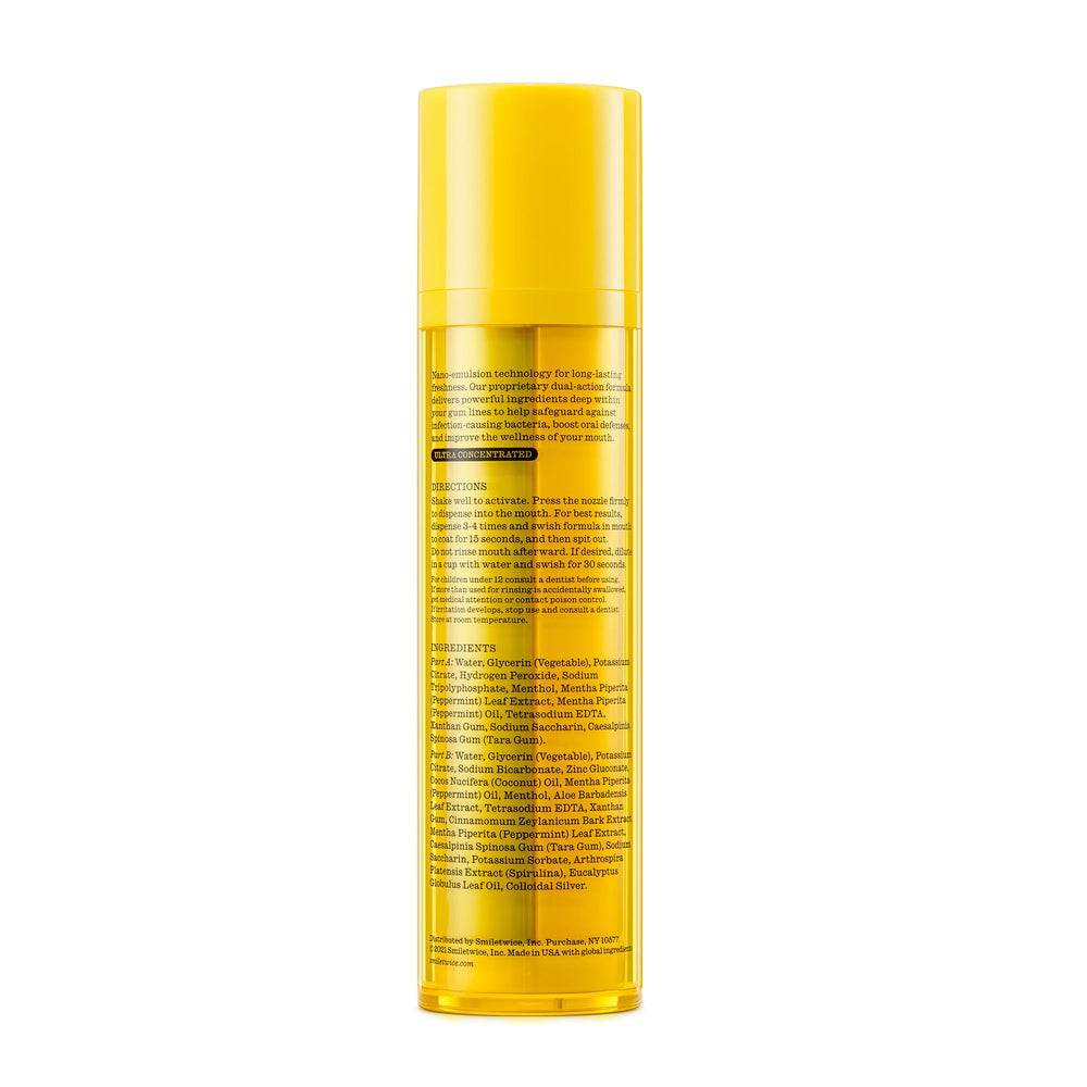 Product label detailing mint flavor and clean formula for Twice Twice Immunity Rinse