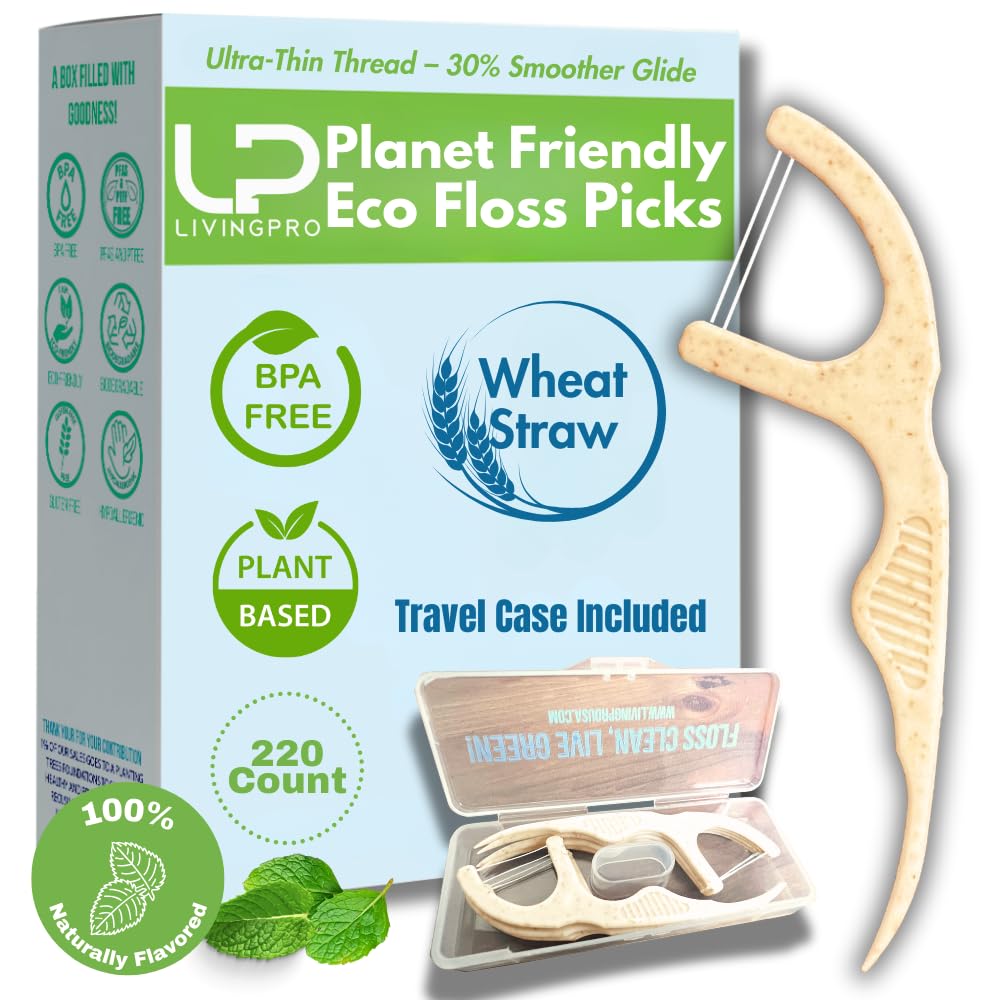 Twin Line biodegradable floss picks made from eco-friendly wheat straw, 220 count