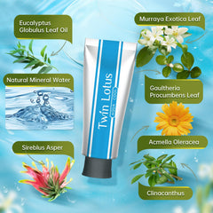 Close-up of toothpaste label showing fluoride-free and triclosan-free claims
