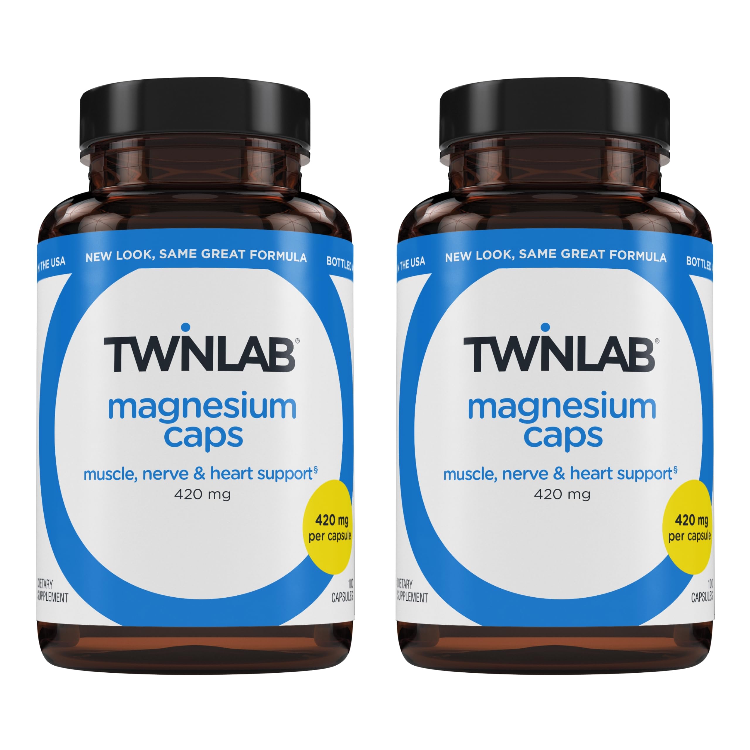 Twinlab Magnesium Caps bottle label showing 420 mg per serving