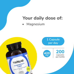 Twinlab Magnesium Caps bottle label showing 200 count