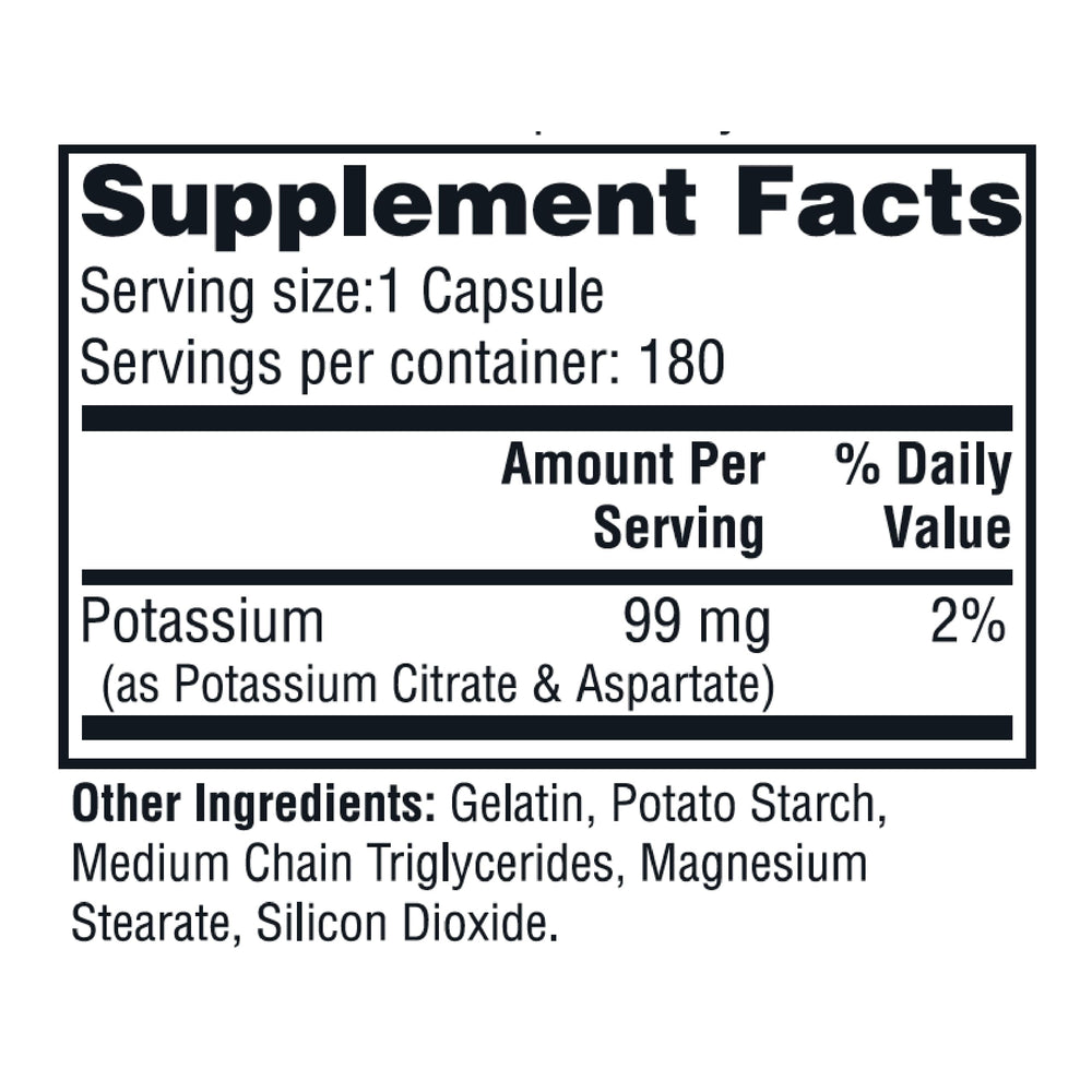Close-up of Twinlab Potassium Caps bottle label