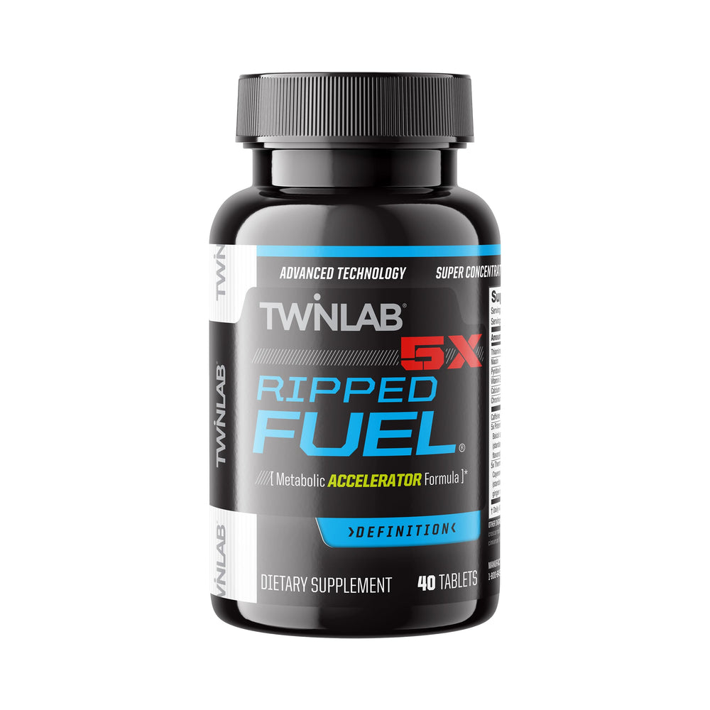 Twinlab Ripped Fuel bottle front highlights natural energy for workouts