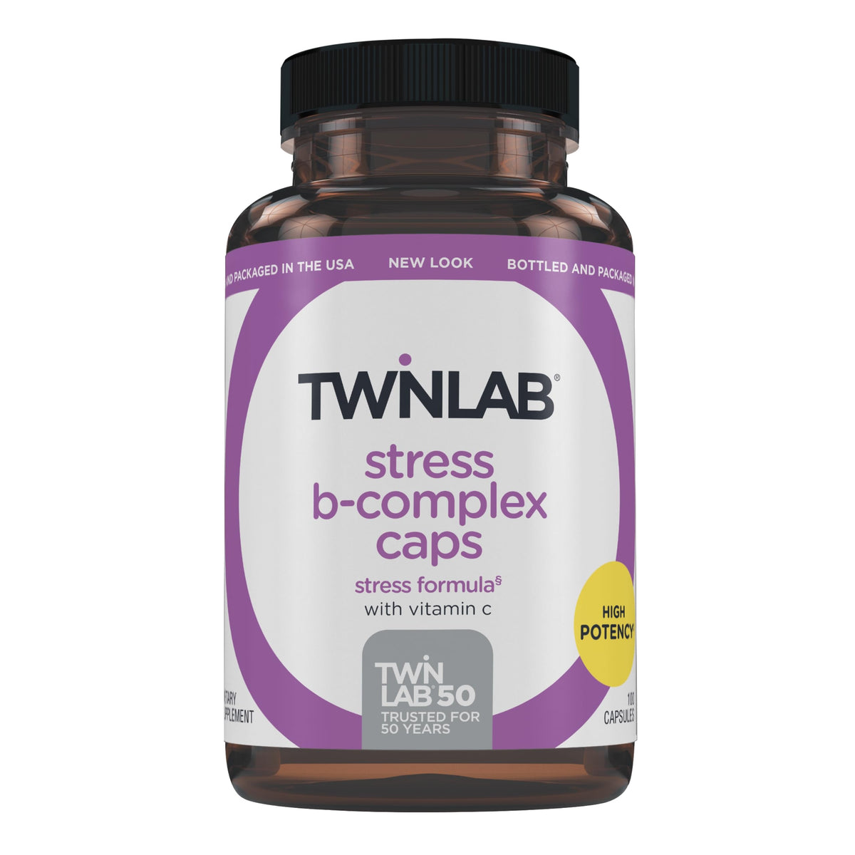Bottle of Twinlab Stress B-Complex Caps label visible