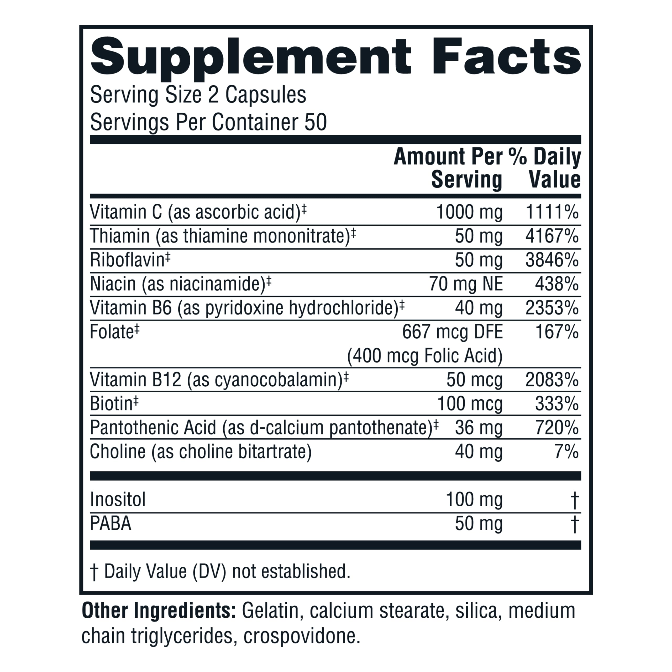 Close-up of Twinlab Stress B-Complex Caps capsules in bottle
