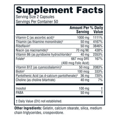 Close-up of Twinlab Stress B-Complex Caps capsules in bottle