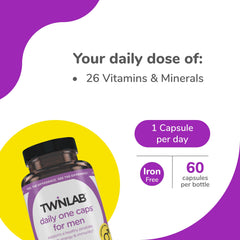 Bottle and capsules of Twinlab TWL Men's Daily One for men's health