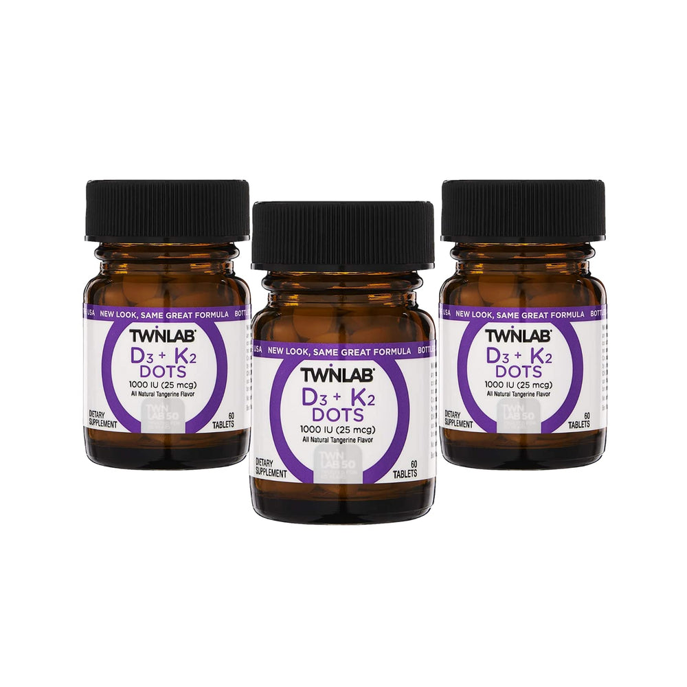 Front view of Twinlab Vit D3 1000 & K2 Dots 3-pack