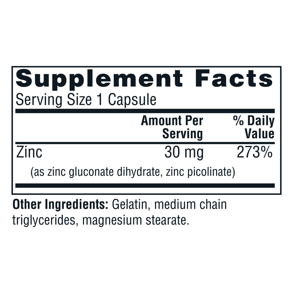 Zinc Caps supplement bottle on white background
