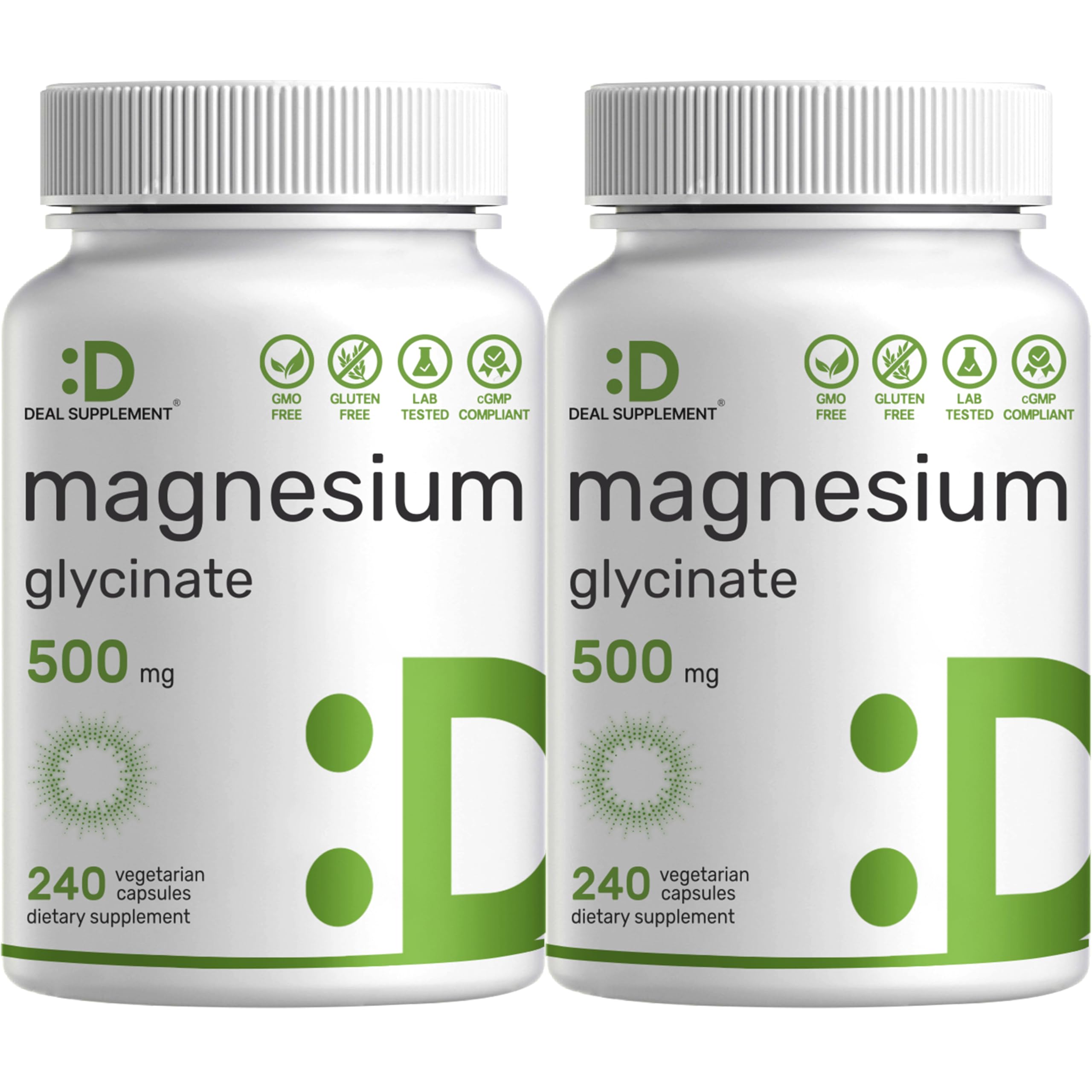 Two-pack Magnesium Glycinate 500mg bottle label