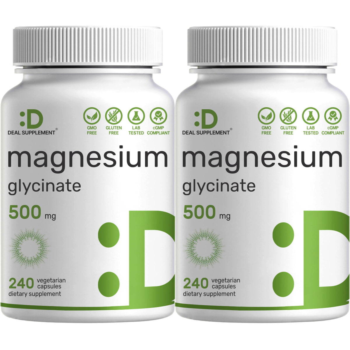 Two-pack Magnesium Glycinate 500mg bottle label