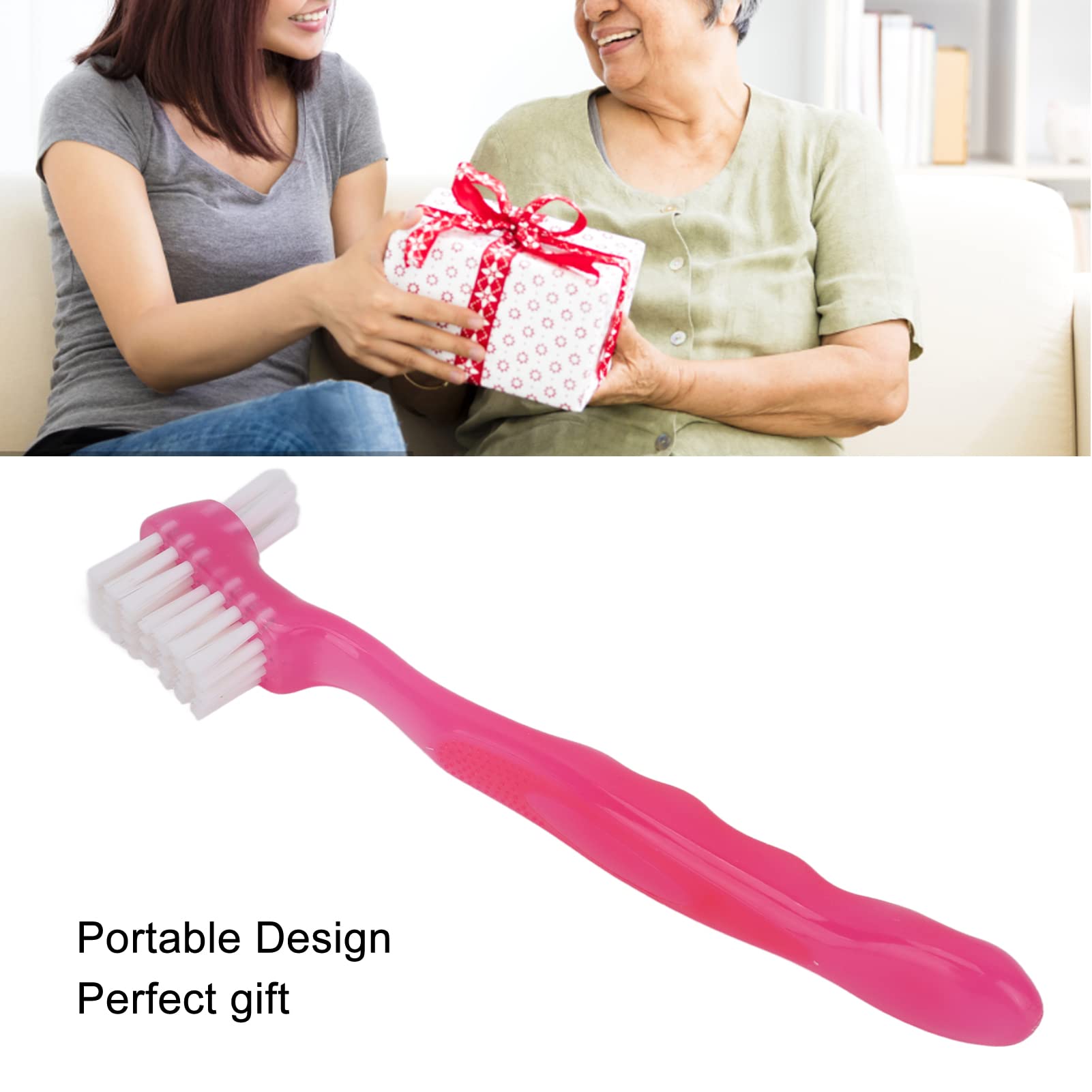 Two-sided cleaning brush for dentures and false teeth