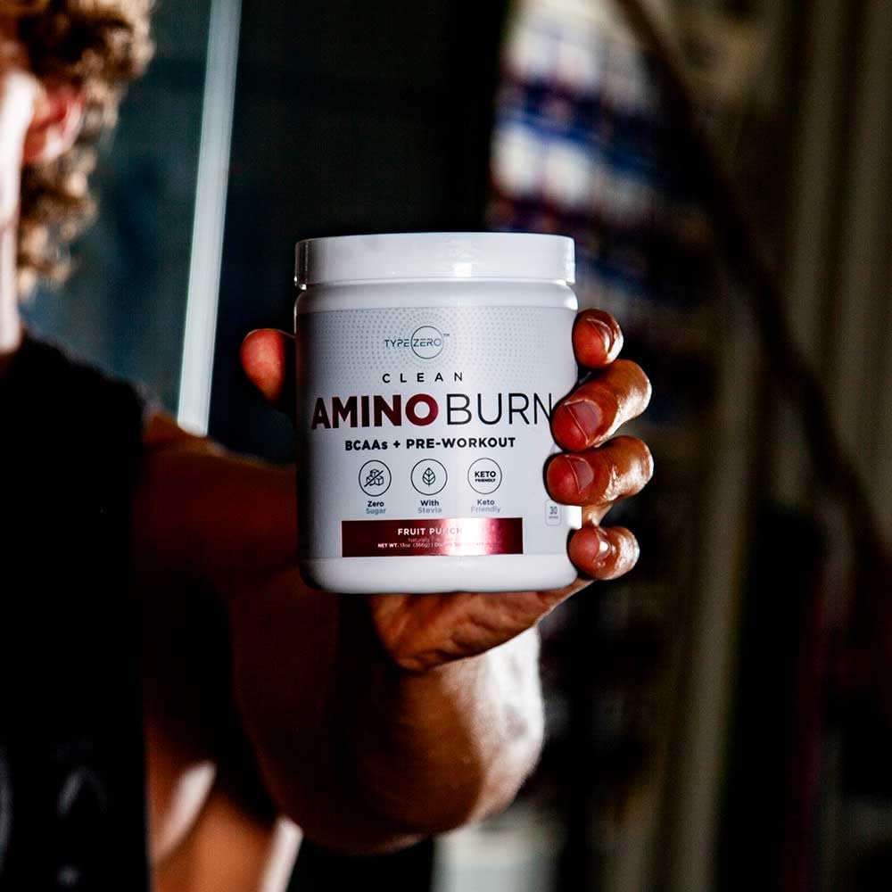 Type Zero AminoBurn Tropical Punch scoop shows quick mix for pre workout boosts