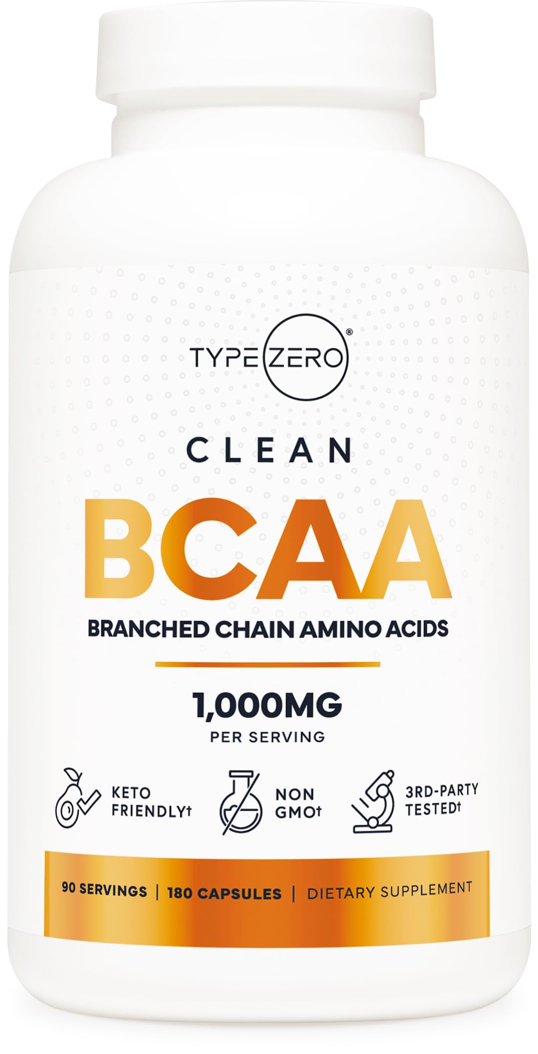 Front view of Type Zero BCAA 1000mg bottle