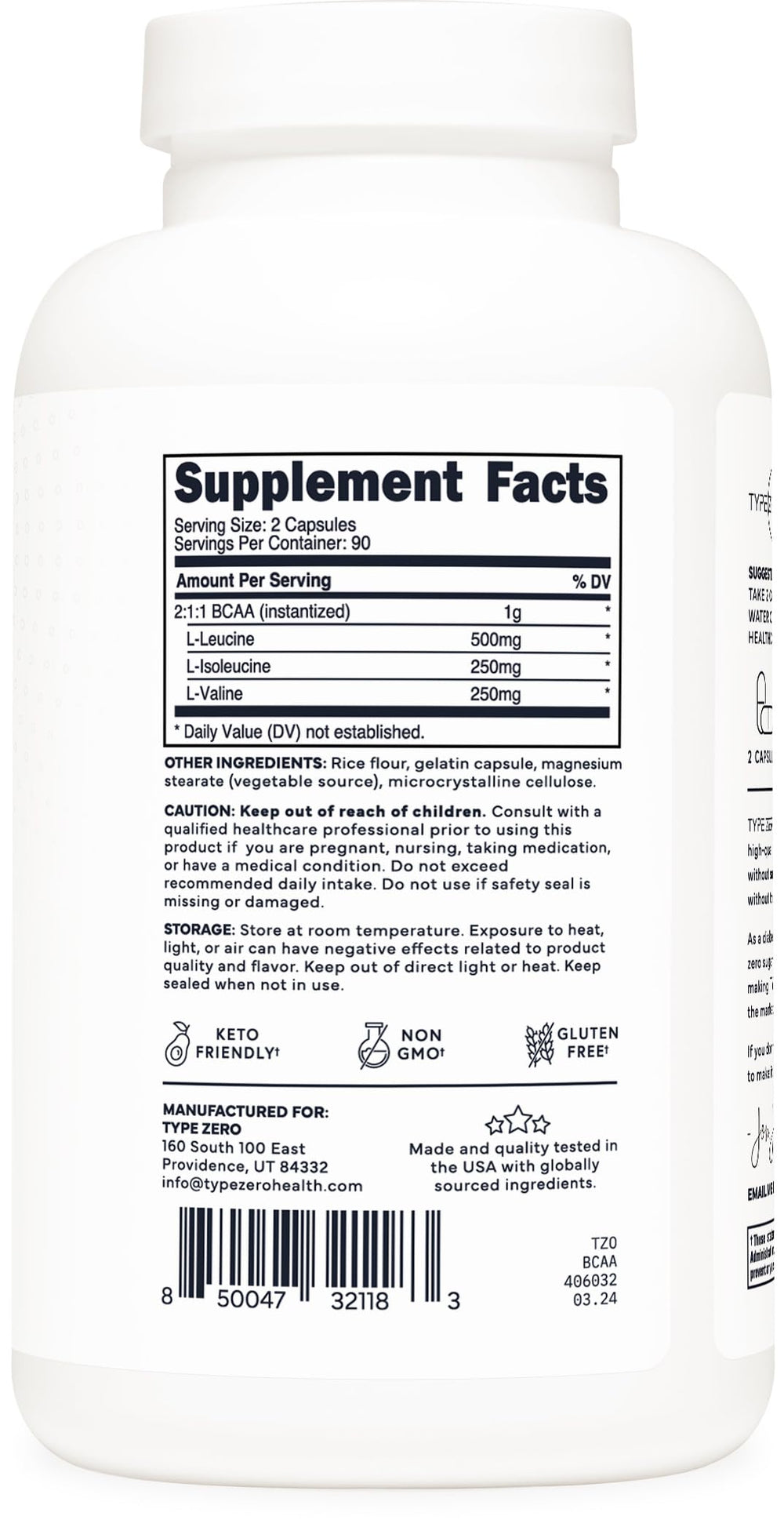 Type Zero BCAA 1000mg packaging with capsules